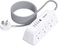 Extension Lead with USB Slots，6 Way Outlets 5 USB(5A, 1 USB- C and 4 USB-A Port) with 1.6M Braided Extension cord, 3250W Overload Protection，Security Surge Protection Plug Extension Socket