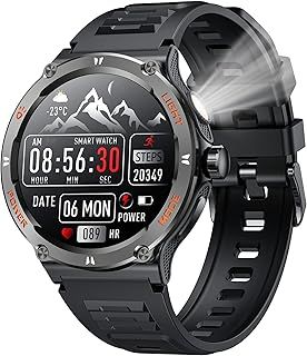 Smart Watch Men Fitness Tracker: 1.53" Touch Screen Bluetooth Call Answer 3ATM Waterproof Smartwatch Heart Rate Oxygen Blood Pressure Sleep Monitor Step Counter Torch 123 Sports Modes For Android Ios