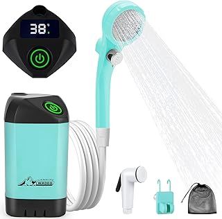 WADEO Upgraded Portable Shower, Camping Shower with Rechargeable 6000mAh Battery & Sinking bottom Design, Outdoor Shower with Intelligent Digital Display, Perfect for Hiking