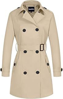 Wantdo Women's Shoulder Epaulets Belted Trench Coat Windproof Button Fastening Coats Double-Breasted Slim Fit Jackets