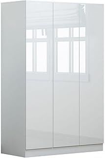 FWStyle Modern Bedroom 3 Door High White Gloss Wardrobe Scandinavian Style.Hanging Rail and Shelves…