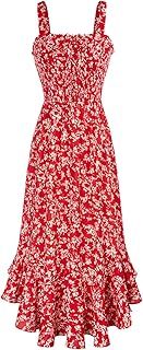 GRACE KARIN Women Summer Strappy Floral Maxi Dress Square Neck Dual Layer Hem Smocked Dress