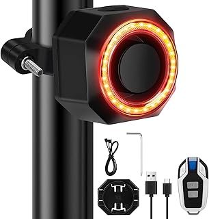 Bike Alarm with Tail Light, USB Rechargeable Anti-Theft Bicycle Alarm with Remote, 110dB Wireless Vibration Motion Sensor Motorcycle Alarm with Mount for Mountain Bike Electric Scooter Trailer