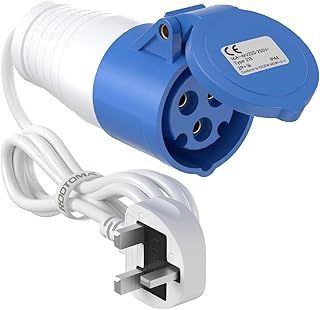 ROOTOMA Camping Electric Hook Up Cable 16Amp to 13Amp Adapter for Caravan Campervan Motorhome Accessories, 220~250V Fused UK Plug (1M)