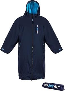 Two Bare Feet Waterproof Long Sleeve Changing Robe with Hood & Changing Mat, Sherpa Fleece Lining, Windproof, Warm, for Watersports, Swimming, Surfing, SUP