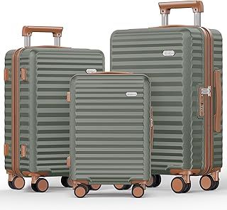 Suitcase Sets 3 Piece Hard Shell PC Expandable Lightweight Durable Carry on Travel Hand Luggage with Double Spinner Wheels & TSA Lock, Light Green