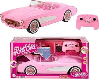 Hot Wheels Barbie RC Corvette from Barbie The Movie, Full-Function Remote-Control Toy Car Holds 2 Barbie Dolls, HPW40