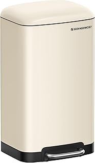 SONGMICS Kitchen Bin, 8 Gallon (30L) Rubbish Bin, Steel Pedal Bin with Lid and Inner Bucket, Soft Close, Cloud White LTB001A01