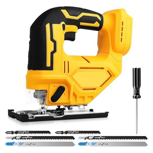 Cordless Jig Saw for DEWALT, Electric Jigsaw Cut Off Tool 400W 2700RPM Jig Saw 45° Beveled Cutting 3 Orbital Setting with 6 with Replacement Blades for Metal PVC Plywood PVC (for DEWALT)