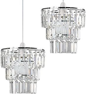 MiniSun | Modern 3 Tier Ceiling Light Shades with Clear Acrylic Jewel Effect Droplets | Pendant Lights, Home Décor & Improvement Essential | Set of 2