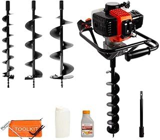 52cc Petrol Earth Auger / Fence Post Hole Borer + 3 Auger Bits + Extension Bit + More