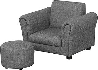 通用 Kids Sofa Chair with Foot Stool/PVC Leather Children Sofa Couch/Upholstered Toddler Armchair for Kids Under 4 Years Old/Single Kids Room Armchair (Gray)