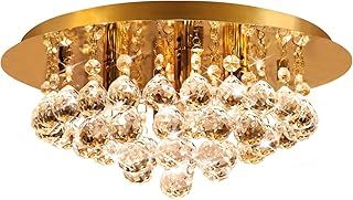 Gold Modern Round Chandelier Ceiling Light Crystal Droplets Gold Base STX50019-4G0