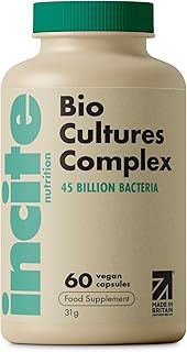 Bio Cultures Complex 45 Billion CFU - 1 Month Supply - High Strength 60 Easy Swallow Capsules - 15 Bacteria Strains - Probiotics and Prebiotics Vegan Supplement with 30mg of Inulin - Made in UK