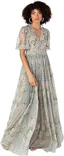 Anaya with Love Women's Maxi Dress Ladies V-Neck Short Angel Sleeves Tiered Ruffle for Bridesmaid Wedding Guest Occasion Prom Ball Gown