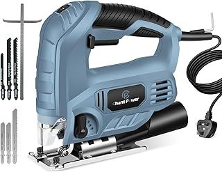 C P CHANTPOWER Jigsaw Tool, 600W 800-3000 SPM Jig Saw with 6 Variable Speed, 4 Orbital Sets, 6 T-Shank Saw Blades, Scale Ruler, ±45°Bevel Cutting Angle