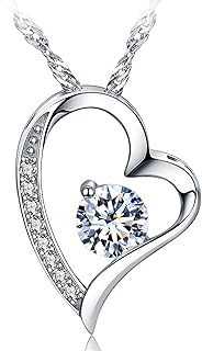 sephla Heart Necklace 14K White Gold Plated Round Cut Cubic Zirconia Forever Lover Heart Pendant Necklace for Women Girls, Metal, Cubic Zirconia