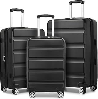 Kono 3-Piece Luggage Sets | Expandable Hard Shell PC+ABS Suitcase with TSA Lock | Lightweight & Sturdy Travel Suitcases with 4 Spinner Wheels (20", 24", 28") - Black