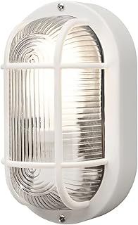 Konstsmide 7650-200 Elmas Bulk Head Outdoor Wall Light Mains Powered / W: 12cm D: 10.5cm H: 20cm / 1 x 40 W E27 Max Wall Lamp / Clear Ribbed Glass / Plastic / IP44 / Outside Light White