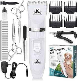 Pet Union Professional Dog Grooming Kit - Rechargeable, Cordless Pet Grooming Clippers & Complete Set of Dog Grooming Tools. Low Noise & Suitable for Dogs, Cats and Other Pets (White)