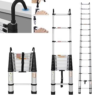 6.2M/20FT Aluminum Telescoping Ladders With Hooks Multi-Purpose Heavy Duty Extension Ladder, Non-Slip Telescope Portable Roof Ladder for RV or Home, Outdoor, EN131 Standards, 330lb/150kg Max Load