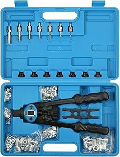 LSLANSOON PR-6013 Hand Rivet Nut Tool, 13 inch Long Handles Hand Riveter Rivnut Tool Kit with 7 Pcs Metric Mandrels and 110 Pcs Rivet Nuts from M3 to M12,Blue