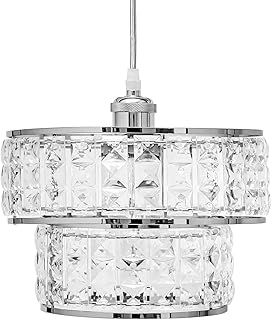 Acrylic Drum 2 Tier Lampshade - Modern Sparkly Ceiling Pendant Light Shade - for Living Room, Bedroom, Home, Office, Bar, Café - Decorative Lampshade - E27 to B22 Size Adaptor Included