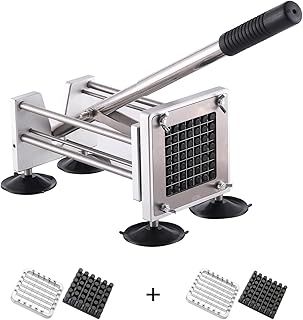 Potato Chipper Cutter, French Fry Cutter Stainless Steel Potato Chip Cutter Includes 3/8",1/2" Blades with 4 Suction Feet for Potato Carrot Cucumbers Vegatable