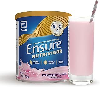 Ensure NutriVigor Nutritional Shake | 400g | Strawberry Flavour | Support Strength, Energy and Immunity | Food supplement with Protein,27 Vitamins and Minerals | With Vitamin D,Vitamin C and Vitamin B