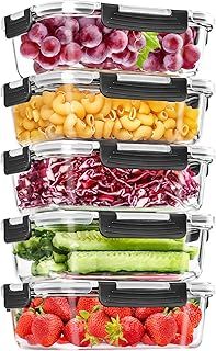 Skroam 5-Packs 36OZ Glass Food Storage Containers with Lids Airtight, Glass Meal Prep Container for Lunch, Pantry Organizers and Storage, Glass Lunch Boxes for Freezer to Oven Safe, Leak Proof