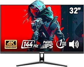 Gawfolk 32 inch IPS PC Screen,4K UHD,144Hz Gaming Monitor, 1ms，FreeSync, 100% sRGB，178° wide viewing angle，Built-in speakers、HDMI2.1、DisplayPort, Compatible with Mural VESA75*75MM - Black
