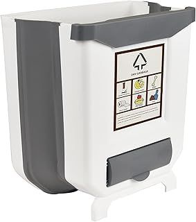 Foldable Trash Bin White/Grey Kitchen Cabinet Bin Folding Food Waste Garbage Compactor Caddy Trash Can Kitchen Cupboard Recycling Bins For Kitchen Bathroom Car Office Home Gadgets