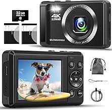 Digital Camera 4K 64MP Digital Camera with 32G SD Card Autofocus Vlogging Camera with Two 1200 mAh Batteries for Photography 16X Digital Zoom Mini Compact Camera for Kids Teenagers Beginners Adults