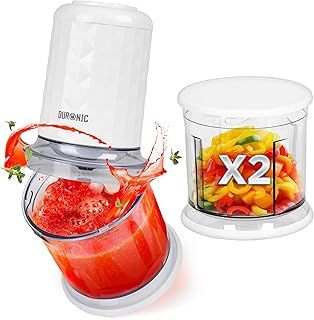 Duronic Mini Chopper CH57 WE Mini Food Processor White, 500W, vegetable Mincer Slicer, Baby Food Maker, 2 x Blender Bowl with Lid, Quad Stainless Steel Blades for Vegetable, Meat, Fruit - 500W, White