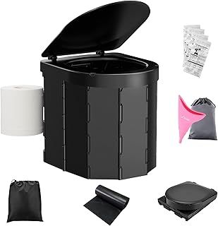 WADEO Upgraded Camping Toilet, Portable Toilet for Adults with Sturdy Support & Comfortable Seat, Folding Toilet with Lid & Toilet Roll Holder, All-in-one Set for Camping, Trip, Car