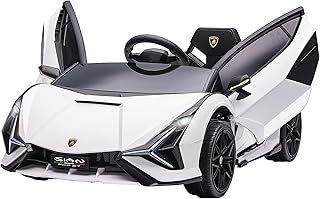HOMCOM Lamborghini Sian Licensed 12V Kids Electric Ride On Car 2 Motors Toy Car with Remote Control Music Lights MP3 for 3-5 Years White