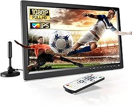 Desobry 15.6" Portable TV with Antenna, DVB/T2 Tuner, Rechargeable Battery, 1080P, Built-in Stand