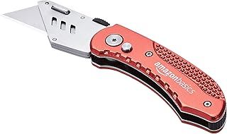 Amazon Basics Durable Folding Utility Knife with Aluminum Body, Red