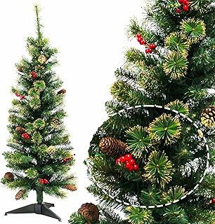 1.2M/4FT Christmas Tree with Pine Cones & Red Berries Decoration 165 Tips,Indoor Outdoor Xmas Decoration Christmas Tree,Artificial Small Tree with Gold Dust on Branches (Green)