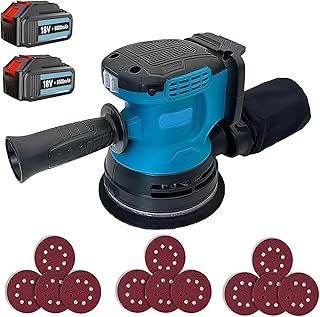 Brushless Orbital Sander Compatible with Makita 18V Battery 300W 11000RPM Random Orbital Sander, 6 Variable Speeds, 12Pcs Sandpapers, Electric Sander with Dust Collection (No Battery)