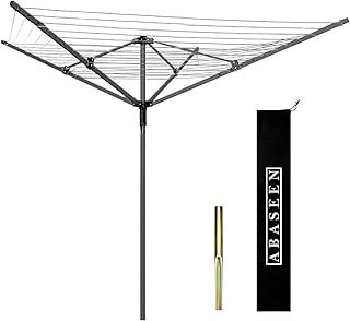 Abaseen 60M Clothes Airer Rotary Washing Line Outdoor Indoor | 4 Arm Rotary Line | Rotay Airer Clothes Line for Outside | Folding Garden Washing Lines | Cover & Ground Spike for Rotary Washing Line