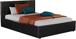 Vida Designs Lisbon Double Bed, 4ft6 Ottoman Bed Frame Upholstered UKFR Faux Leather Headboard Low Foot End Bedroom Furniture, Black