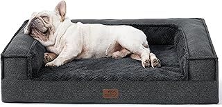 Bedsure Dog Sofa Bed Medium - Washable Orthopedic Puppy Bed with Removable Comfy Plush Cover, Waterproof Square Dog Couch with U-Shape Bolster, Dark Grey, 71x58x15cm