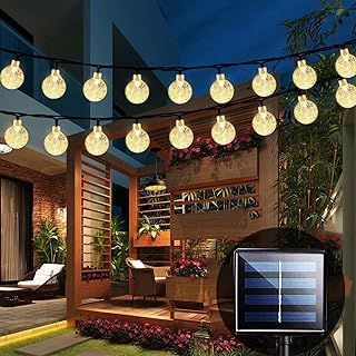 60 LED Solar Garden Lights 36feet Outdoor Waterproof Solar Powered Crystal Ball String Lights for Patio,Chrismas Tree,Parties,Warm White,36feet