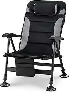TUKAILAi Camping Chair Folding Fishing Chair Up to 150KG Camping Chairs for Adults with High Back, Removable Headrest, Adjustable Backrest Portable Beach Fishing outdoor Picnic Dining (Black+Grey)