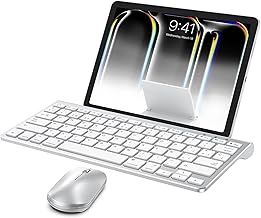 OMOTON Bluetooth Keyboard and Mouse Set Compatible with all iPad Series. With Foldable Bracket, Light and Easy to Carry, Suitable for Business Travel/Home/Office, Silver