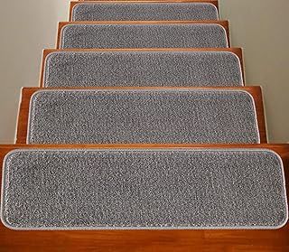 Soft Plain Carpet Stair Treads NON-SLIP MACHINE WASHABLE Mats/Rugs, 22x67cm, 11mm Thickness (Grey, 13)