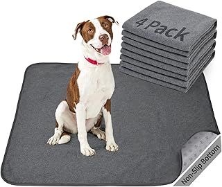 Washable Pee Pads for Dogs, 46x61 4 Pack Reusable Whelping Mats, Absorb Dog Mats Non-Slip Puppy Training Pads for Whelping, Potty, Training, Playpen, Crate, Grey