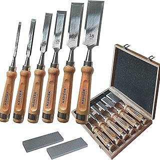 Wood Chisel Set - Wood Carving Chisels with Premium Wooden Case - Includes 6 pcs Wood Chisels & 2 Sharpening Stones