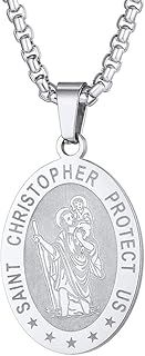 PROSTEEL St Christopher Necklace for Men, Saint Christopher Pendant Chain, Personalised Engrave Catholic Protection Pendant Jewellery Gift for Boys Child, Stainless Steel/Gold/Black (With Gift Box)